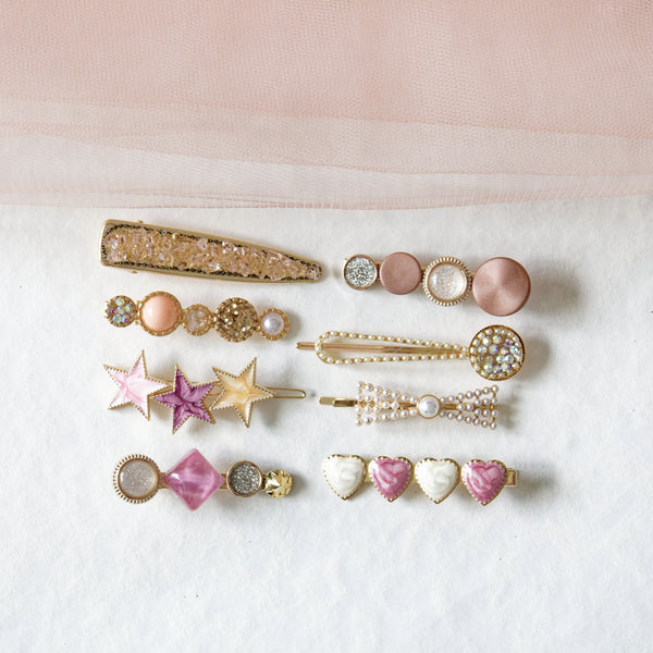 Geometric & Marble Hearts Hair Clips Set